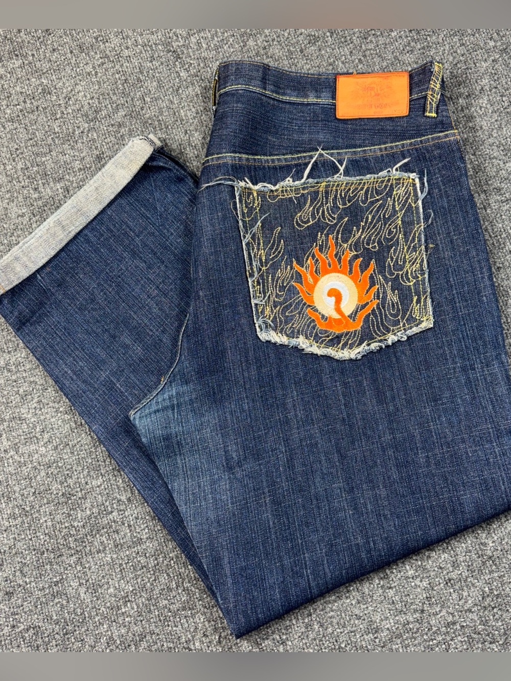 Stone Touch Wide Leg Baggy Embroidered Mens Jeans 42x32
